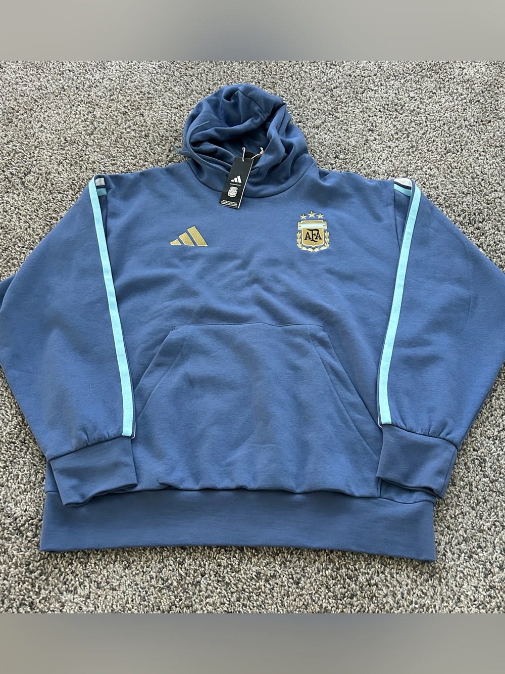 Adidas Mens Argentina DNA Fleece Hoodie Crew Blue Size XL JZ6291